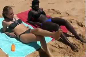Ebony and milky femmes get banged by